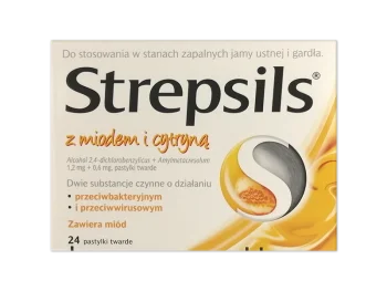 Zdjęcie produktu Strepsils, smak miód i cytryna, pastylki twarde do ssania, 1,2 mg + 0,6 mg