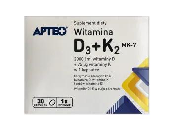Zdjęcie produktu Apteo witamina D3+K2 MK-7, kapsułki, 50 µg + 75 µg