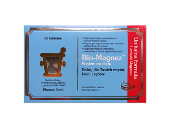 Zdjęcie przedstawia suplement diety Bio-Magnez, tabletki, 200 mg.