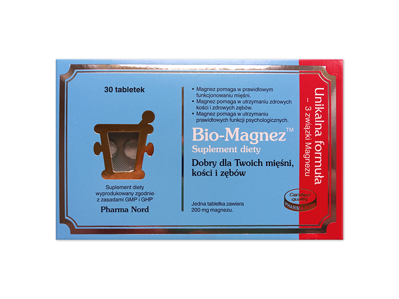 Zdjęcie przedstawia suplement diety Bio-Magnez, tabletki, 200 mg.