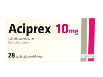 Zdjęcie przedstawia lek dostępny na receptę Aciprex, tabletki powlekane, 10 mg.