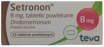 Opakowanie leku Setronon w tabletkach powlekanych o dawce 8 mg.