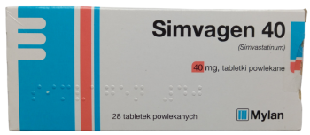 Opakowanie leku Simvagen 40 w tabletkach powlekanych o dawce 40 mg.