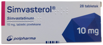 Opakowanie leku Simvasterol w tabletkach powlekanych o dawce 10 mg.