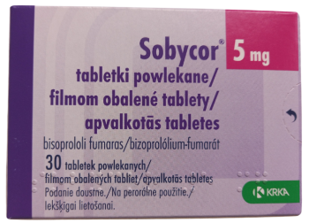 Opakowanie leku Sobycor w tabletkach powlekanych o dawce 5 mg.