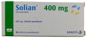 Opakowanie leku Solian w tabletkach powlekanych o dawce 400 mg.