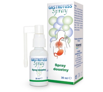 Zdjęcie przedstawia wyrób medyczny GastroTuss w sprayu.