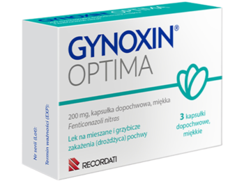Zdjęcie przedstawia lek bez recepty Gynoxin Optima, kapsulki dopochwowe, 200 mg.