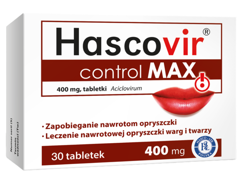 Zdjęcie przedstawia lek bez recepty Hascovir control MAX, tabletki, 400 mg