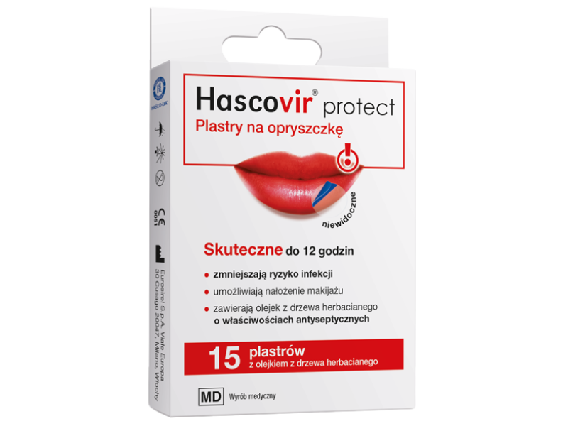 Zdjęcie przedstawia wyrób medyczny Hascovir protect, plastry na opryszczkę.