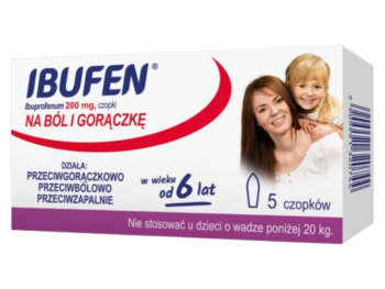 Zdjęcie przedstawia lek bez recepty Ibufen, czopki, 200 mg.