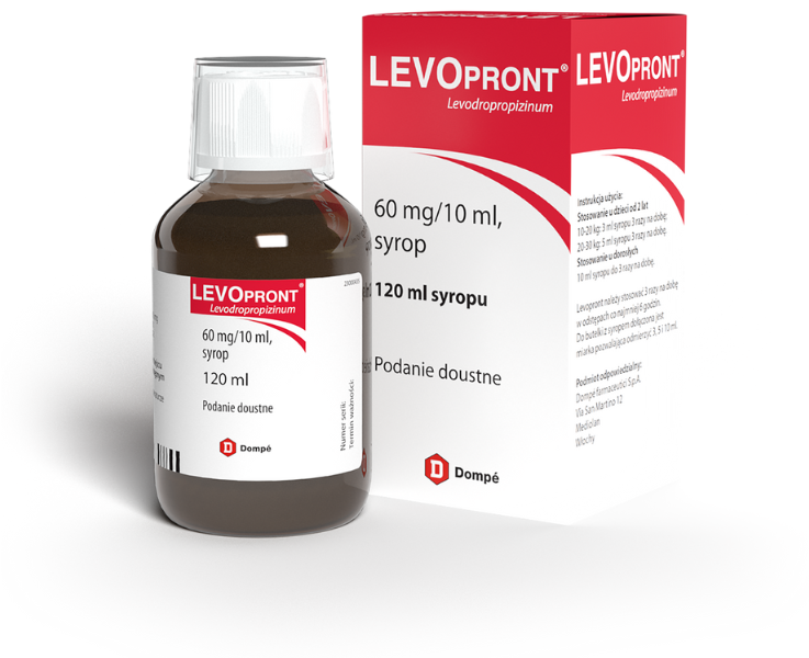 Zdjęcie przedstawia lek OTC Levopront w postaci syropu.