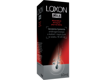 Zdjęcie przedstawia lek bez recepty Loxon Max, płyn na skórę, 50 mg/ml.
