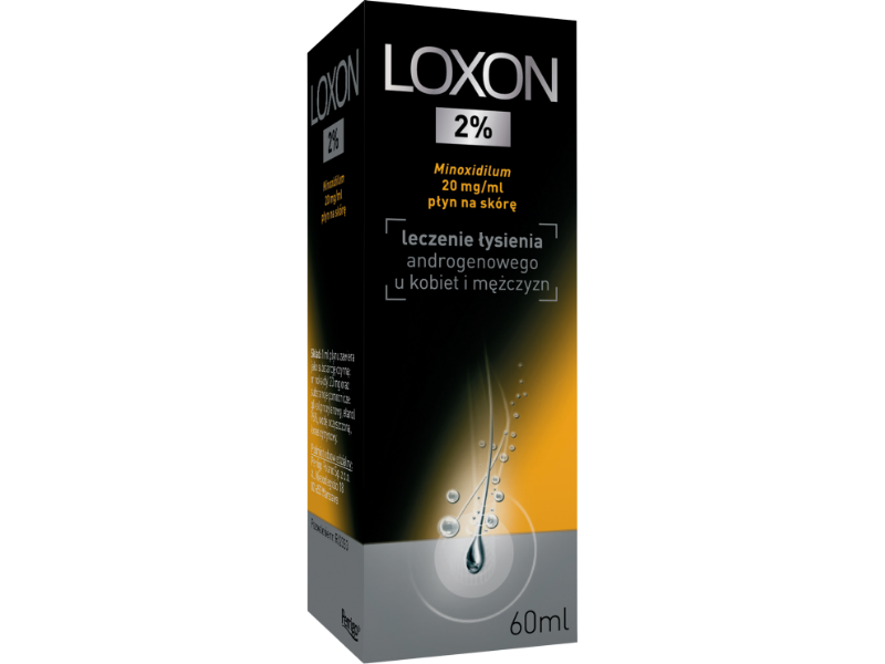 Zdjęcie przedstawia lek bez recepty Loxon 2% płyn przeciwko wypadaniu włosów, płyn.