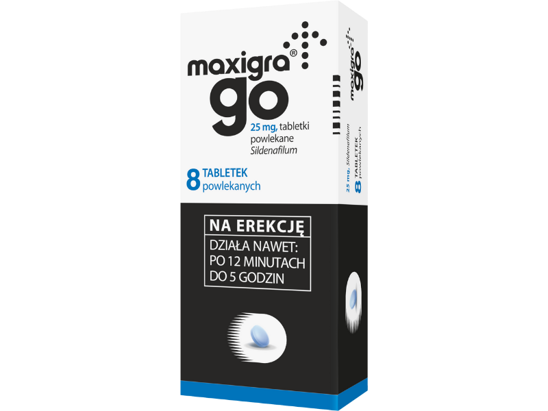 Zdjęcie przedstawia lek bez recepty Maxigra Go, tabletki, 25 mg