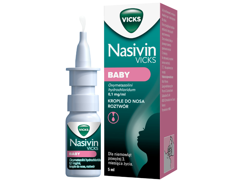 Zdjęcie przedstawia lek bez recepty Nasivin Baby, aerozol do nosa, 0,1 mg/ml.