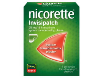 Zdjęcie przedstawia lek bez recepty Nicorette Invisipatch, system transdermalny, 25 mg/16h.