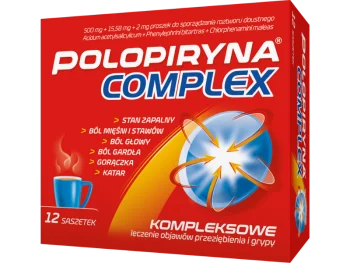Zdjęcie produktu Polopiryna Complex, saszetki, 500 mg + 15,58 mg + 2 mg