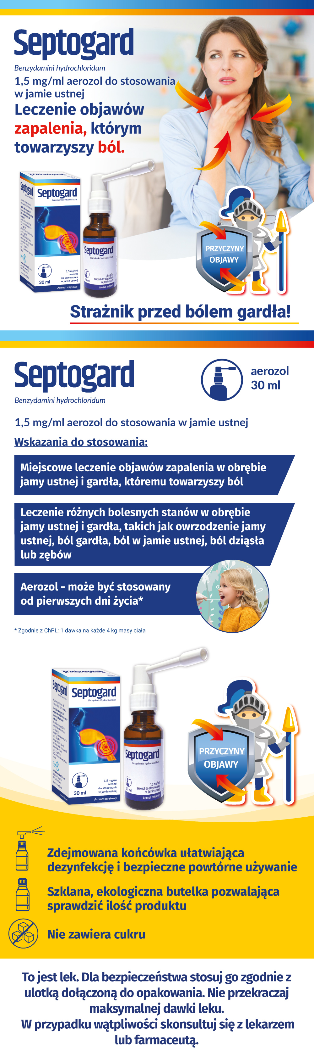 Zdjęcie przedstawia rich content dla leku bez recepty Septogard, aerozol do jamy ustnej, 1,5 mg/ml, wersja desktop.