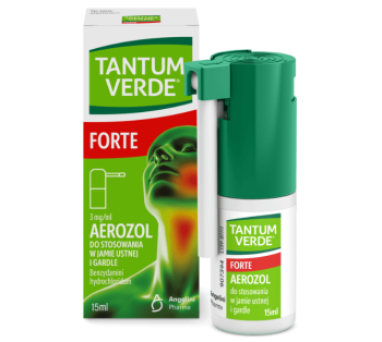 Zdjęcie przedstawia lek Tantum Verde Forte w aerozolu.