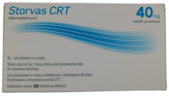 Opakowanie leku Storvas CRT w tabletkach powlekanych o dawce 40 mg.