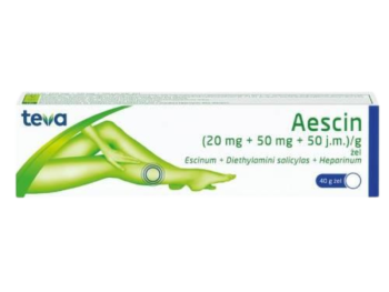Zdjęcie przedstawia lek bez recepty Aescin, żel, 20mg+50mg+50j.m/1g