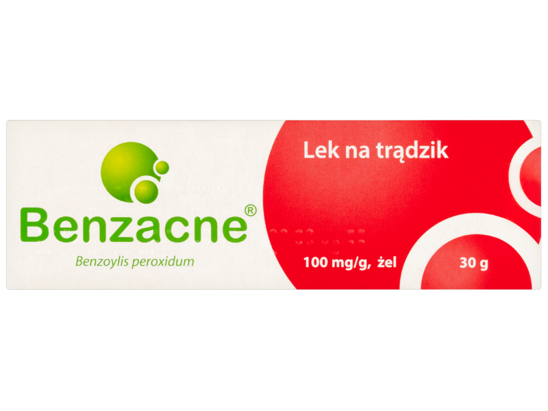 Zdjęcie przedstawia lek bez recepty Benzacne w żelu, 100 mg/g.