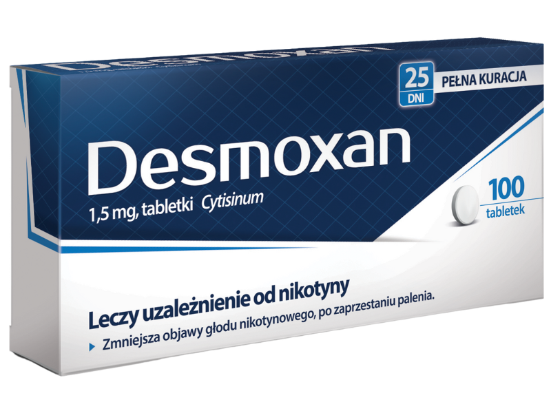 Zdjęcie przedstawia lek bez recepty Desmoxan, tabletki powlekane, 1,5 mg.