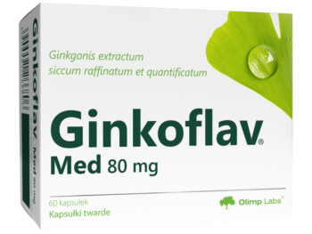 Zdjęcie przedstawia lek bez recepty Ginkoflav Med w kapsułkach, 80 mg.