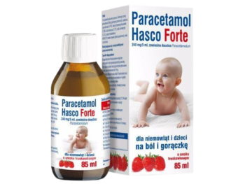 Zdjęcie przedstawia lek bez recepty Paracetamol Hasco Forte, zawiesina doustna, 240 mg/5 ml.