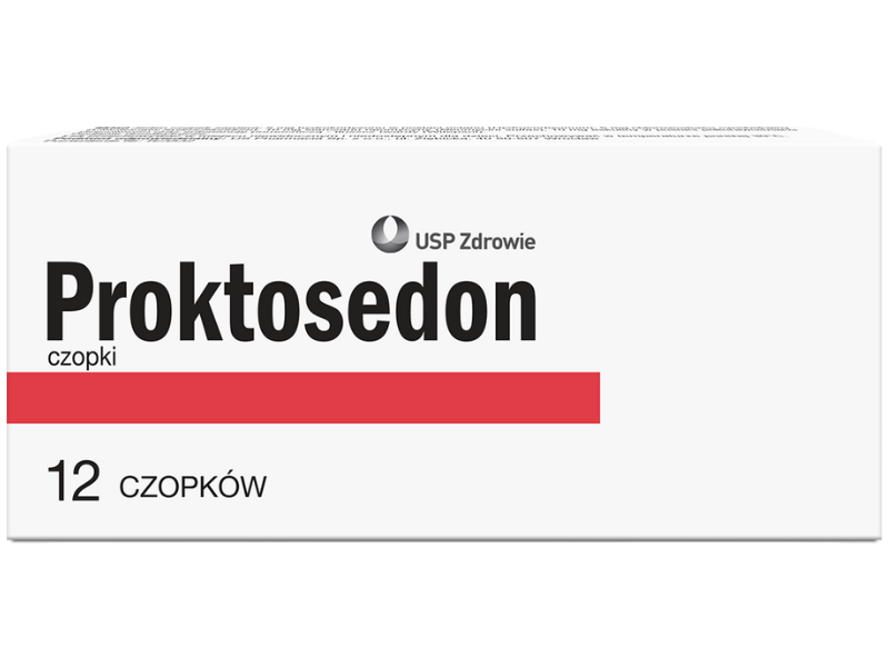 Zdjęcie przedstawia lek bez recepty Proktosedon, czopki doodbytnicze.