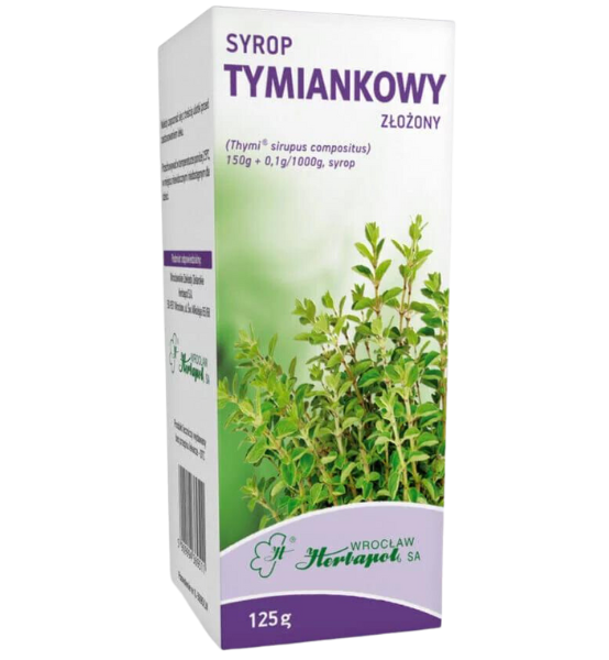 Zdjęcie przedstawia Syrop Tymiankowy Złożony Herbapol.