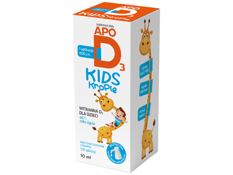 Zdjęcie przedstawia suplement diety ApoD3 Kids, krople.