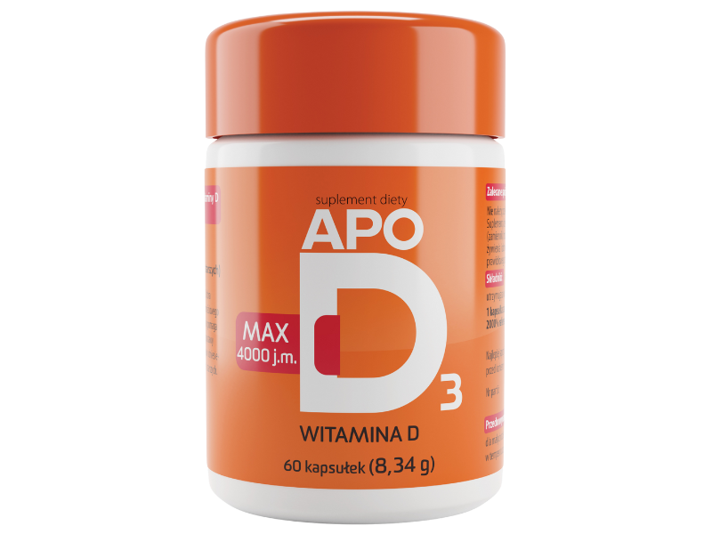 Zdjęcie przedstawia suplement diety ApoD3 Max, kapsułki.