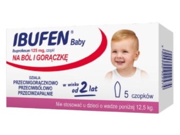 Zdjęcie przedstawia lek bez recepty Ibufen Baby, czopki, 125 mg.