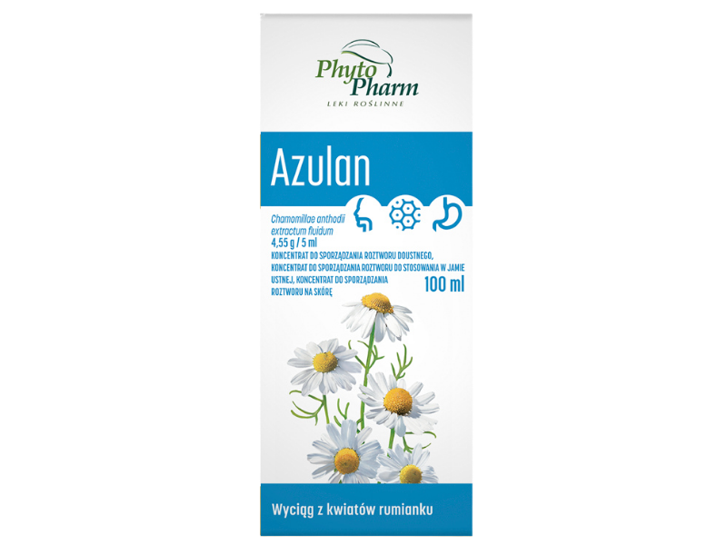 Zdjęcie przedstawia lek bez recepty Phytopharm Azulan, płyn.