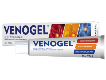 Zdjęcie przedstawia lek bez recepty Venogel, żel, (12 mg + 10 mg + 5 mg)/g.