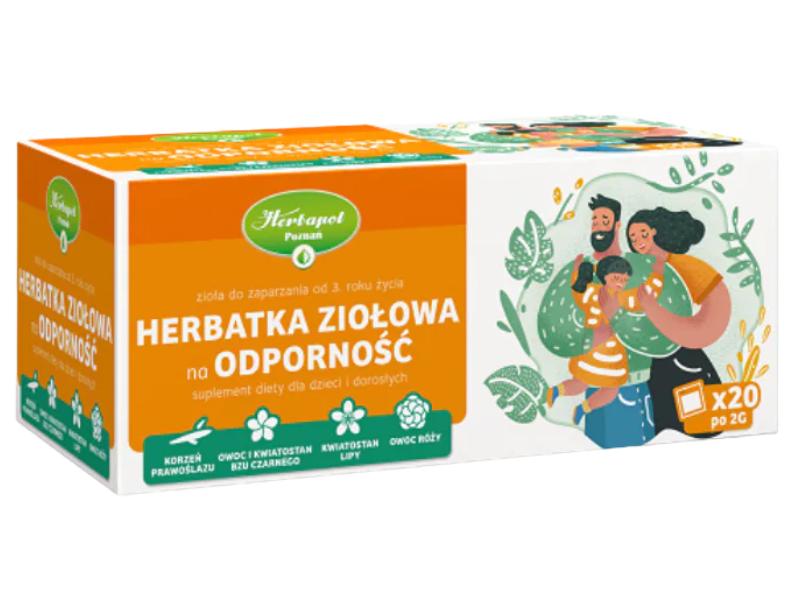 Zdjęcie przedstawia suplement diety Herbatka ziołowa na odporność, herbatka ziołowa/Herbapol.
