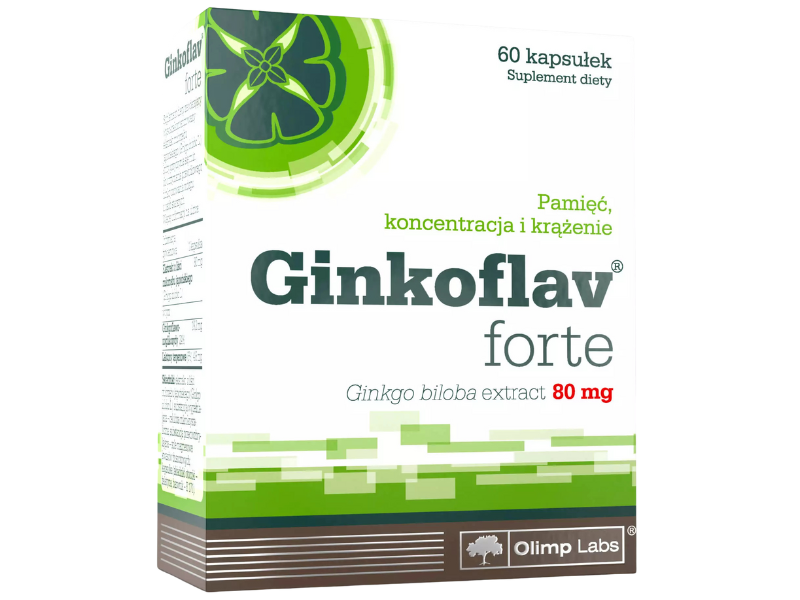 Zdjęcie przedstawia suplement diety Olimp Ginkoflav Forte w kapsułkach.