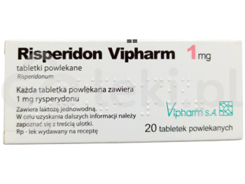 Zdjęcie przedstawia lek na receptę Risperidon Vipharm, tabletki powlekane, 1 mg.
