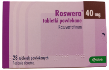 Opakowanie leku Roswera w tabletkach powlekanych o dawce 40 mg.