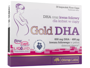 Zdjęcie przedstawia suplement diety Olimp Gold DHA w kapsułkach, 300 mg-200 µg.