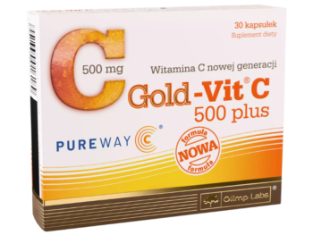 Zdjęcie przedstawia suplement diety Olimp Gold-Vit C 500 plus, kapsułki, 500 mg+100 mg.