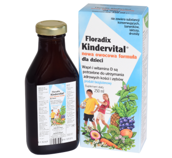 Zdjęcie przedstawia produkt Floradix Kindervital Nowa Owocowa Formuła, płyn doustny.