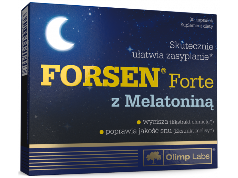 Zdjęcie przedstawia suplement diety Forsen Forte z Melatoniną w kapsułkach.