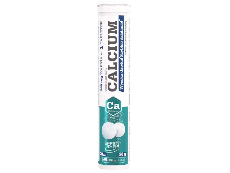 Zdjęcie przedstawia suplement diety Olimp Calcium w tabletkach musujących, 240 mg.
