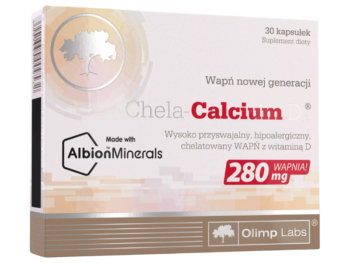 Zdjęcie przedstawia suplement diety Olimp Chela Calcium D3 w kapsułkach.