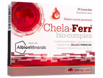 Zdjęcie przedstawia suplement diety Olimp Chela-Ferr Bio Complex w kapsułkach.
