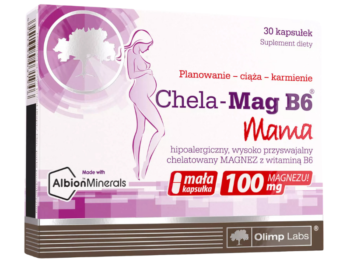 Zdjęcie przedstawia suplement diety Olimp Chela-Mag B6 Mama w kapsułkach, 100 mg + 2, 1 mg