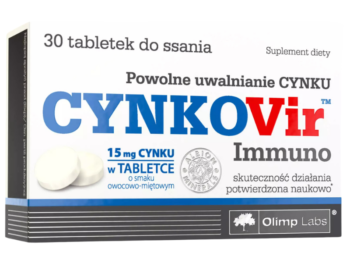 Zdjęcie przedstawia suplement diety Olimp Cynkovir Immuno w tabletkach do ssania.